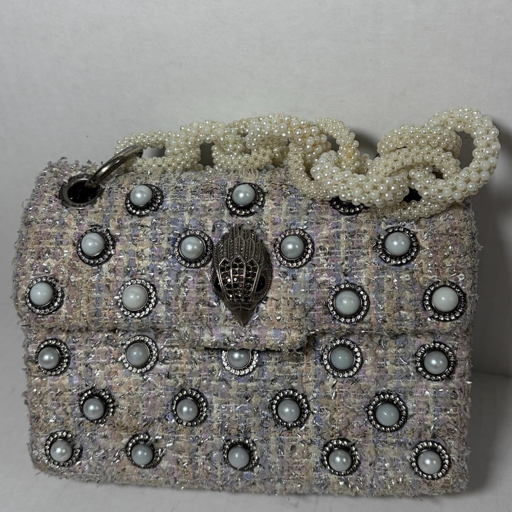 Kurt Geiger Tweed Crossbody Bag Pearl Embellished Kensington